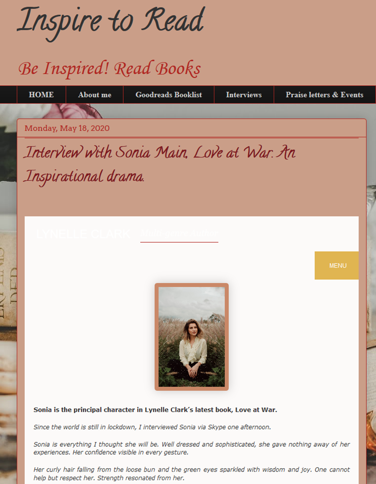 Inspire to Read featured an interview with Sonia Main