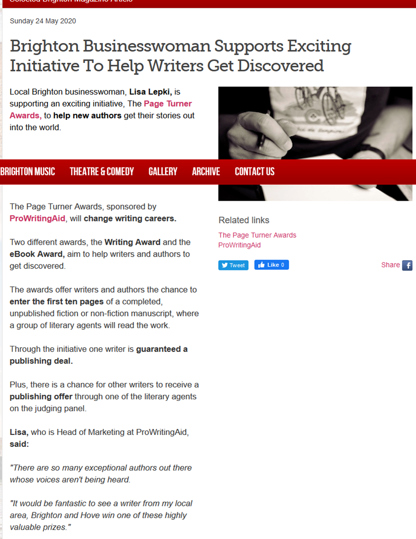 Brighton Magazine featured our story about Lisa Lepki and ProWritingAid