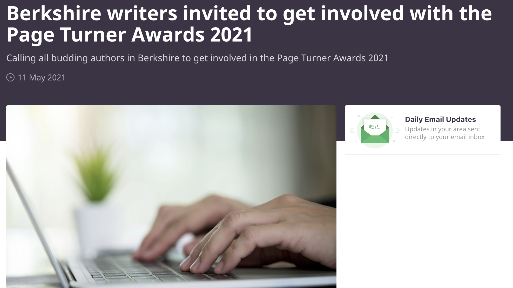 In Your Area - Berkshire writers invited to get involved with the Page Turner Awards 2021