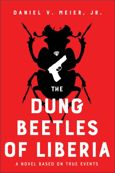 The cover is in bright red with a large black dung beetle in the center. On his back is a revolver and a diamond.