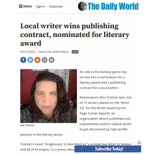 Local writer wins publishing contract, nominated for literary award