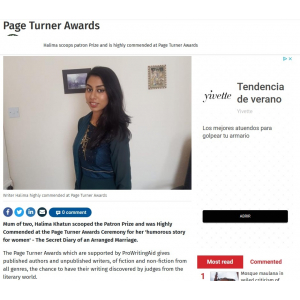 The Asian Image in the UK reported on Halima Khatun scooping the Patron Prize at the Page Turner Awards Ceremony.