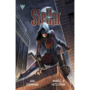 Stellar Book Cover featuring Stellar looking down dramatically from a rooftop