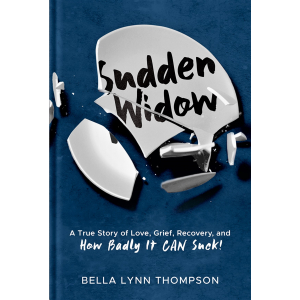Sudden Widow (those words) are in a 3D mock-up of a broken plate and the subtitle is below