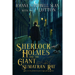 Sherlock Holmes in a dark London alley being watched by a giant rat.