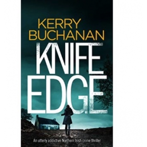 Cover of Knife Edge by Kerry Buchanan. Shows a girl running towards an abandoned cottage. Overcast skies. 