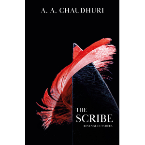 Knife interlocked with a red feather quill, with the caption "Revenge Cuts Deep."