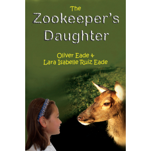 Picture of a young girl's head facing that of a deer against a blurred green background.