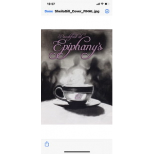 This mage is of a coffee with a back drop of 4 images representing the women characte in the book.