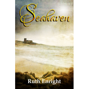 Front cover image of Seahaven, Turner style graphic of a church by the sea and a rocky coastline copyright my publisher Blossom Spring