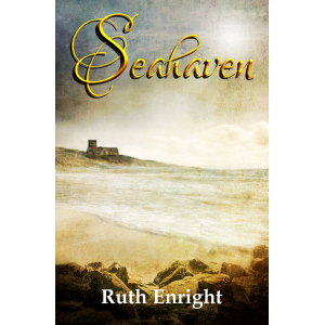 Front cover image of Seahaven, Turner style graphic of a church by the sea and a rocky coastline copyright my publisher Blossom Spring