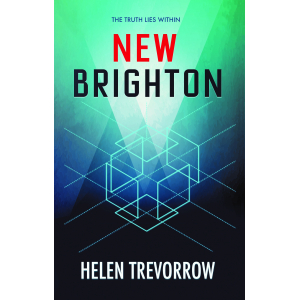 Striking cover image of the novel New Brighton shows a cube and light in a futuristic way