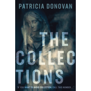 A statue of a veiled woman with lowered eyes against a dark blue shadowy background; the mood is funereal, a little sinister. At the bottom are the words: If you want to avoid Collection, call this number...