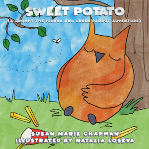 Sweet Potato the owl resting under a tree  after eating too many sweet potatoes.