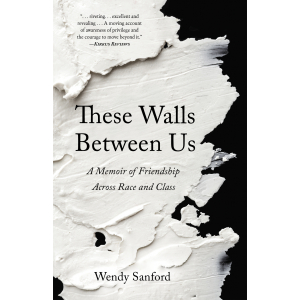 The cover for These Walls Between Us: Smears of white plaster on a black background, evoking the creation of walls.