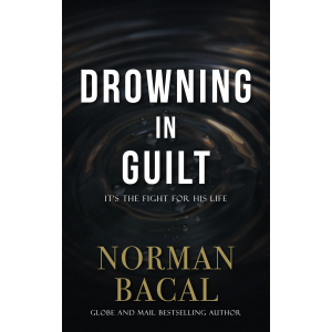 Black background, rippling pool of water, with bold white title and author name in gold