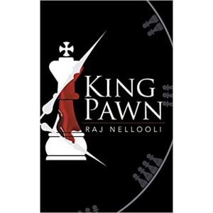 The King on a chess Board with an enclosed pawn set against a partial clock dial. Designed in Red and white against a black background.
