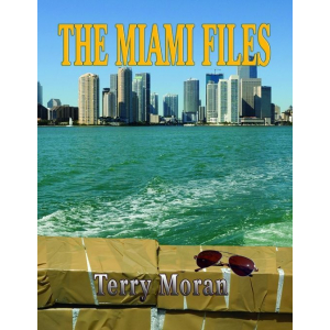 Long shot of downtown Miami from the back of a boat speeding away loaded with bricked cocaine